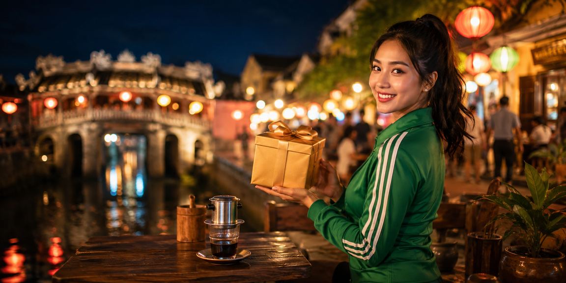 Người dùng Hội An tra kết quả xổ số trên điện thoại bên ly cà phê buổi sáng